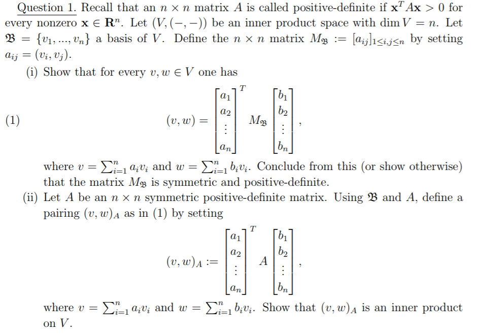 Solved Question 1. Recall That An N × N Matrix A Is Called | Chegg.com