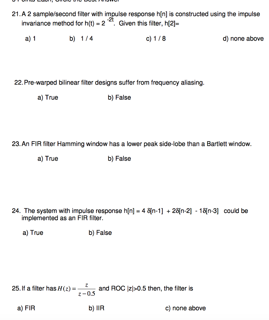 Solved A 2 sample/second filter with impulse response h[n] | Chegg.com