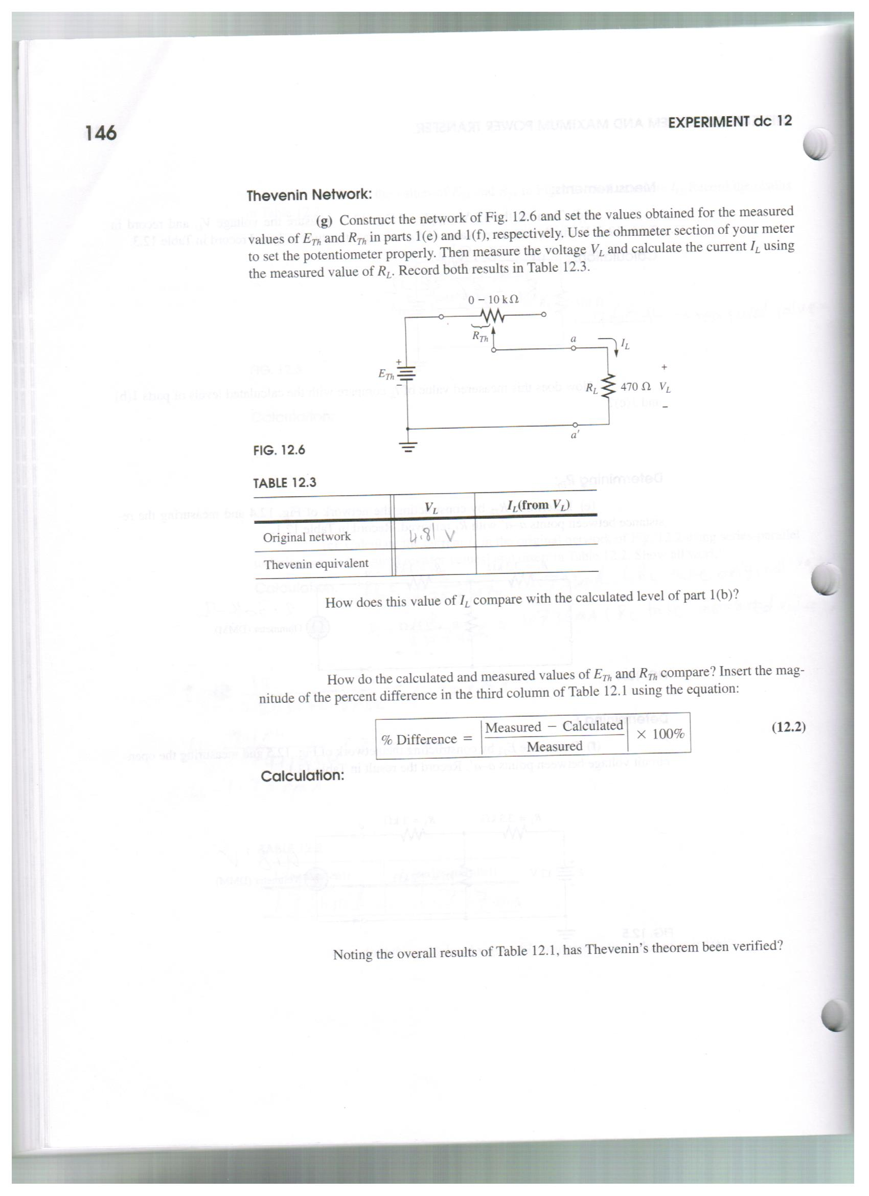Solved THEVENIN'S THEOREM AND MAXIMUM POWER TRANSFER 143 | Chegg.com