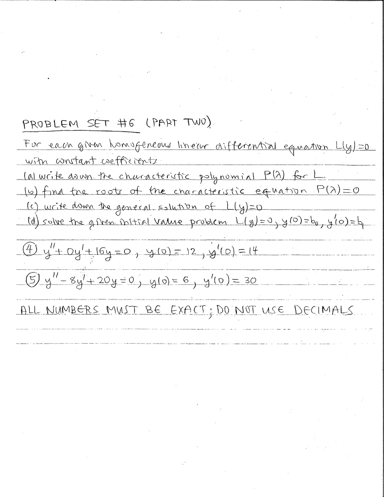 Solved PROBLEM SET 6 PART N With Constant Coeffic Ient Chegg