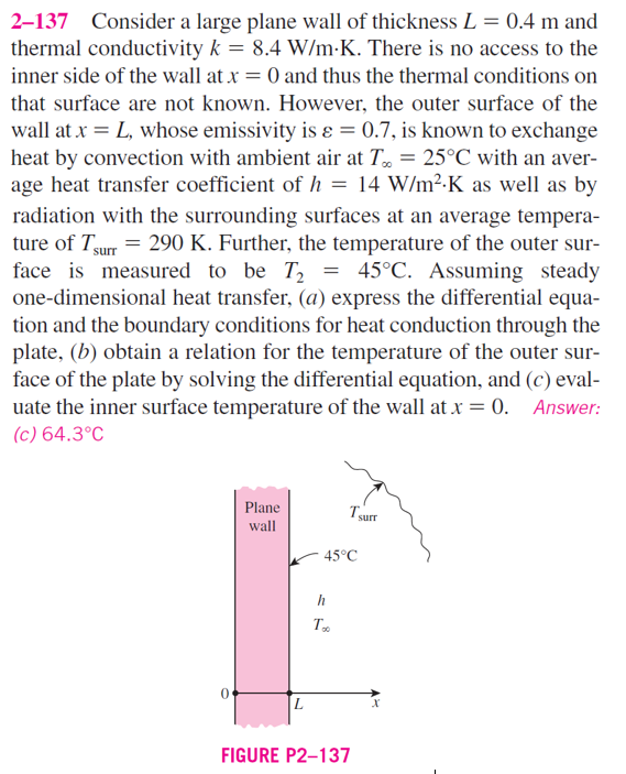 Solved 2137 Consider a large plane wall of thickness L 0.4
