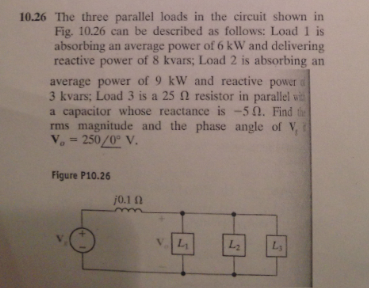 Solved The three parallel loads in the circuit shown in Fig. | Chegg.com