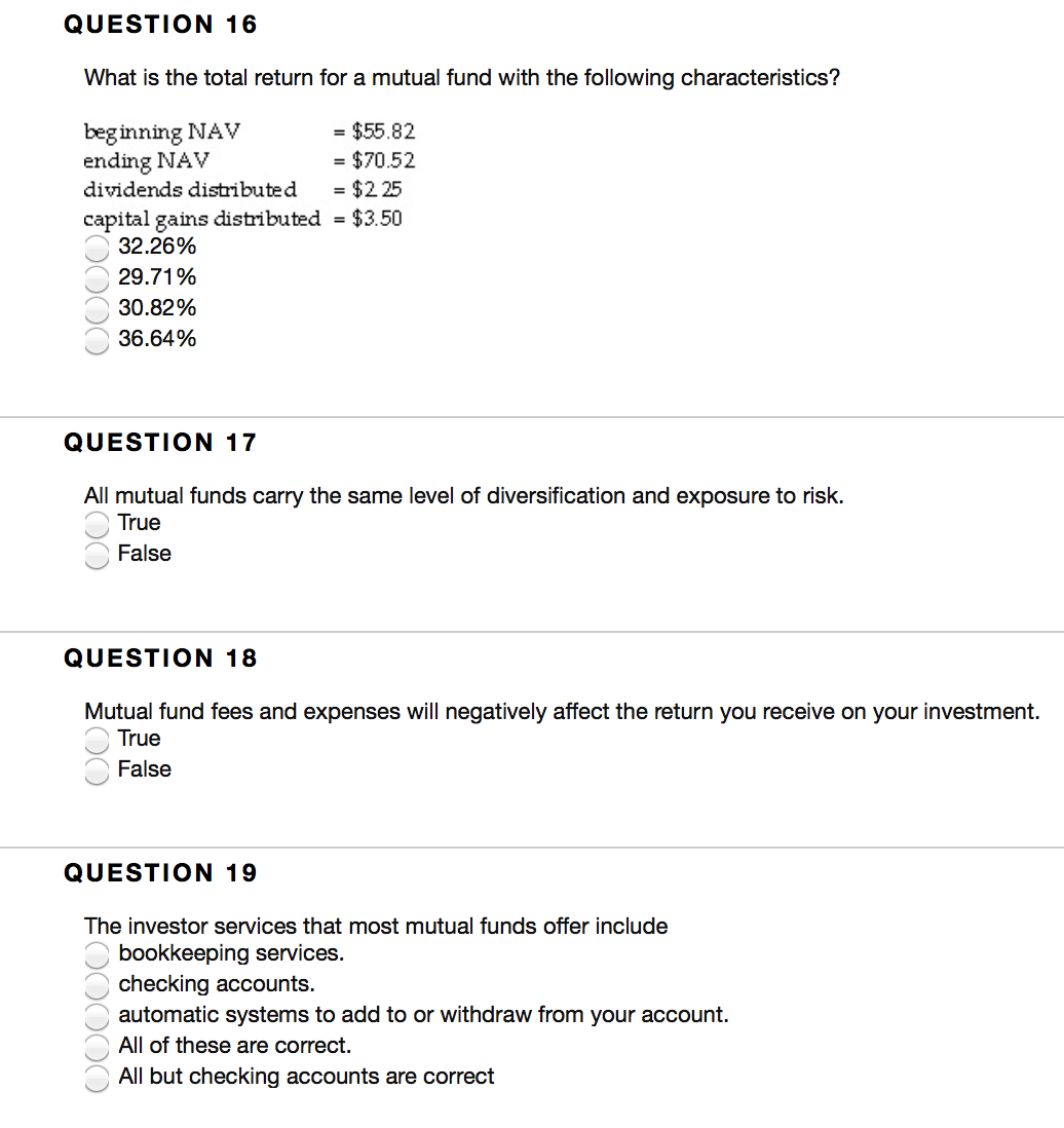 Solved What is the total return for a mutual fund with the