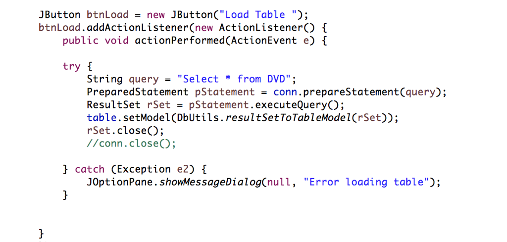 Solved JButton btnLoad new JButton (C" Load Table btnLoad | Chegg.com
