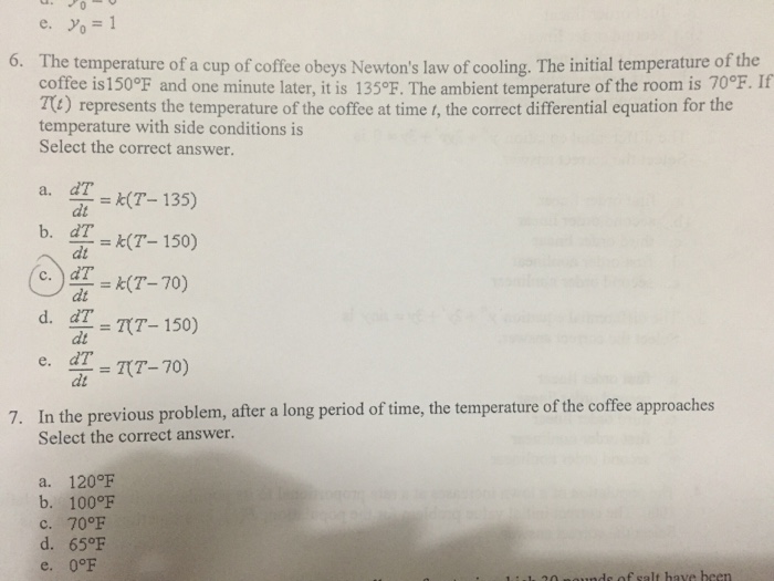 Solved The temperature of a cup of coffee obeys Newton's law