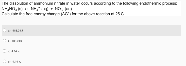 Solved The Dissolution Of Ammonium Nitrate In Water Occurs 2577