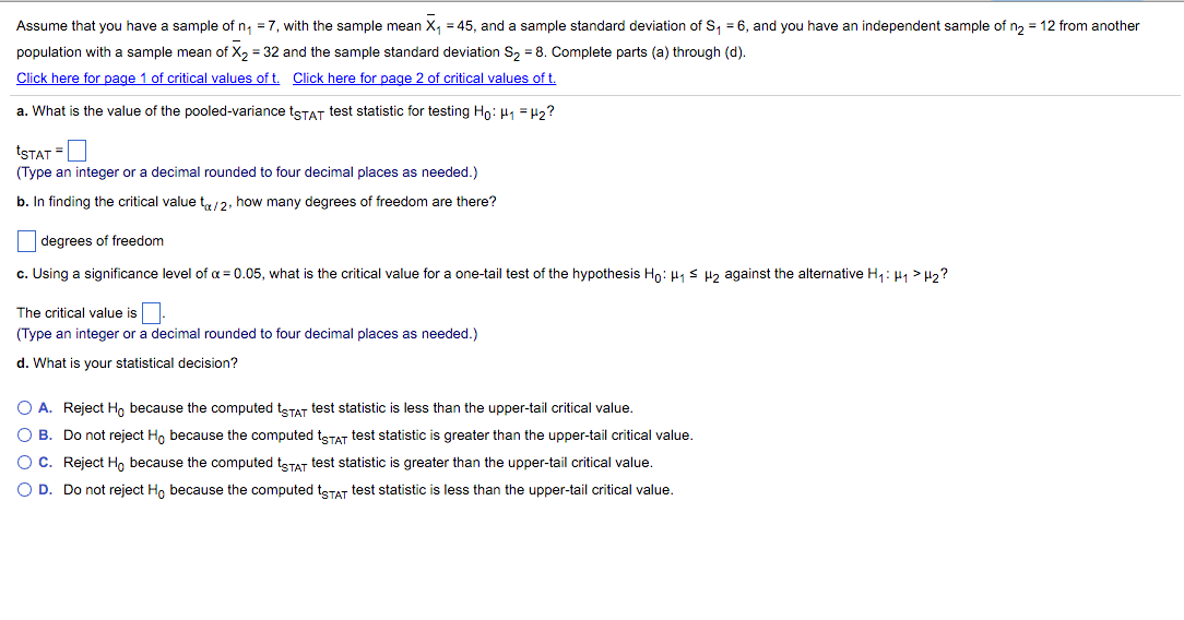 Solved Assume that you have a sample of n1=7?, with the | Chegg.com