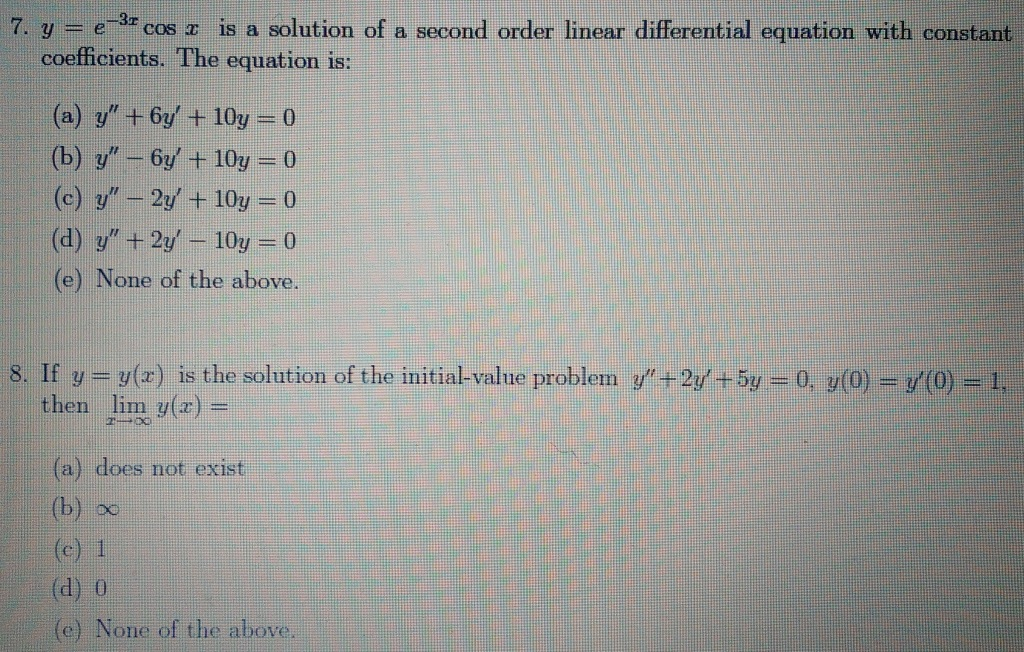 Solved Y E 3x Cos X Is A Solution Of A Second Order Chegg Com