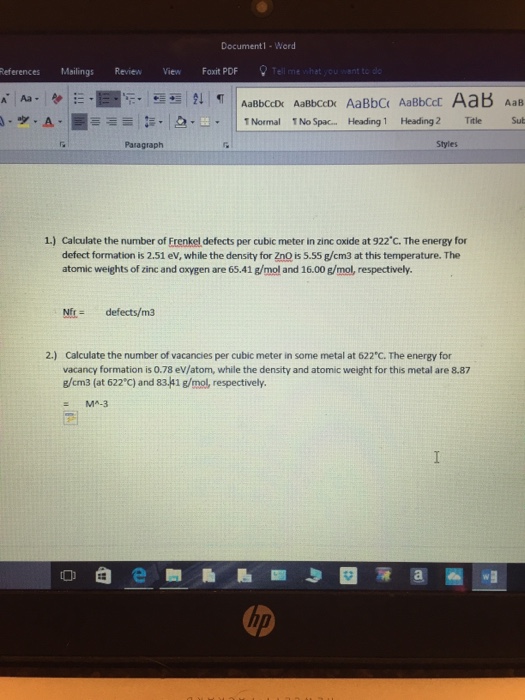 Solved Calculate the number of Frenkel defects per cubic