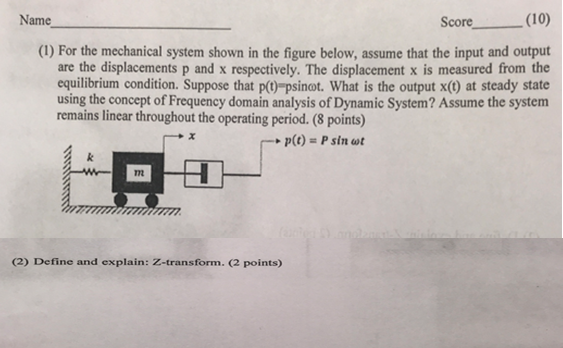 Solved Name Score(10) (1) For the mechanical system shown in | Chegg.com