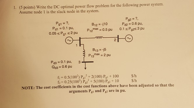 Solved 1. (5 points) Write the DC optimal power flow problem | Chegg.com