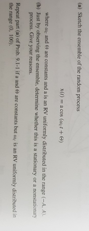 Solved (a) Sketch the ensemble of the random process x(t) = | Chegg.com