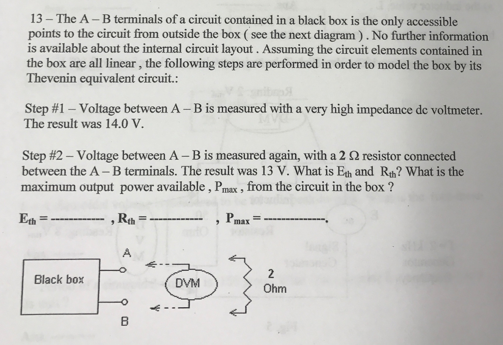 Solved The A - B terminals of a circuit contained in a black | Chegg.com