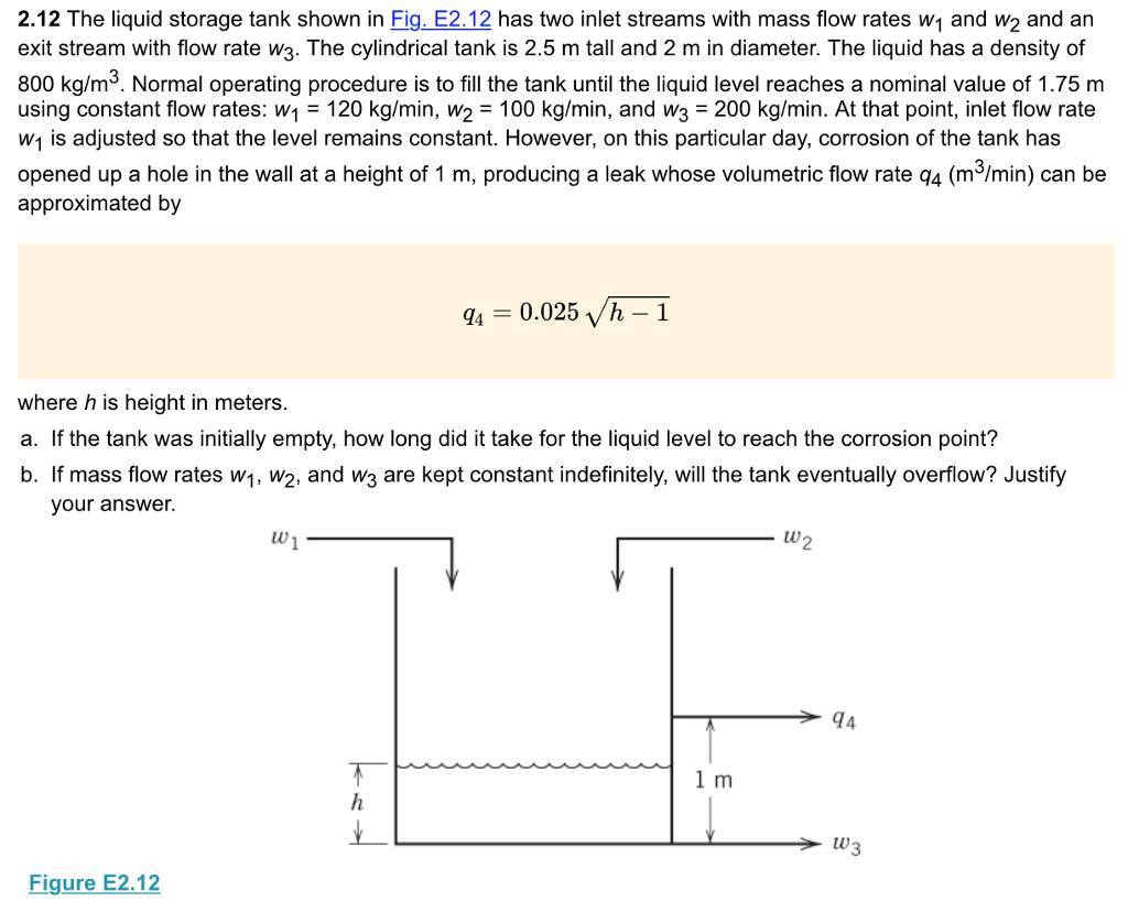 Solved 2.12 The liquid storage tank shown in Fig. E2.12 has