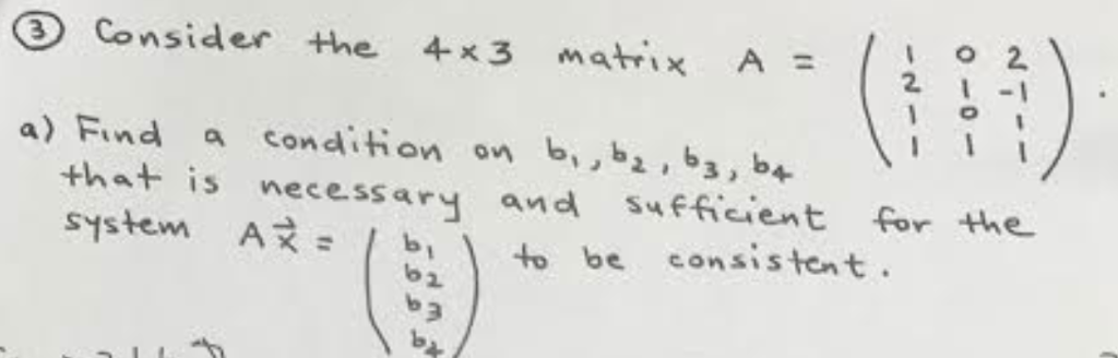 Solved 2 3 Consider the 4x3 matrix A a) F. nd a condition on | Chegg.com