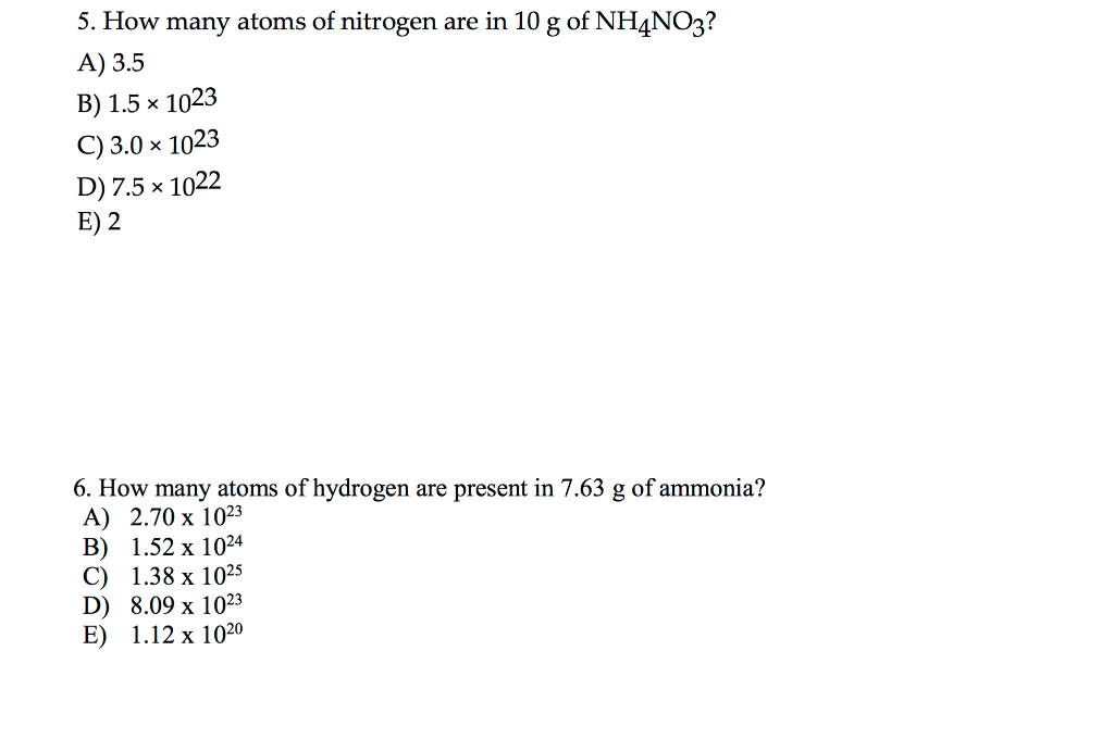 Solved How many atoms of nitrogen are in 10 g of NH_4 NO_3? | Chegg.com