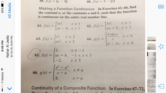 Solved Making a Function Continuous In Exercises 61-66, find | Chegg.com