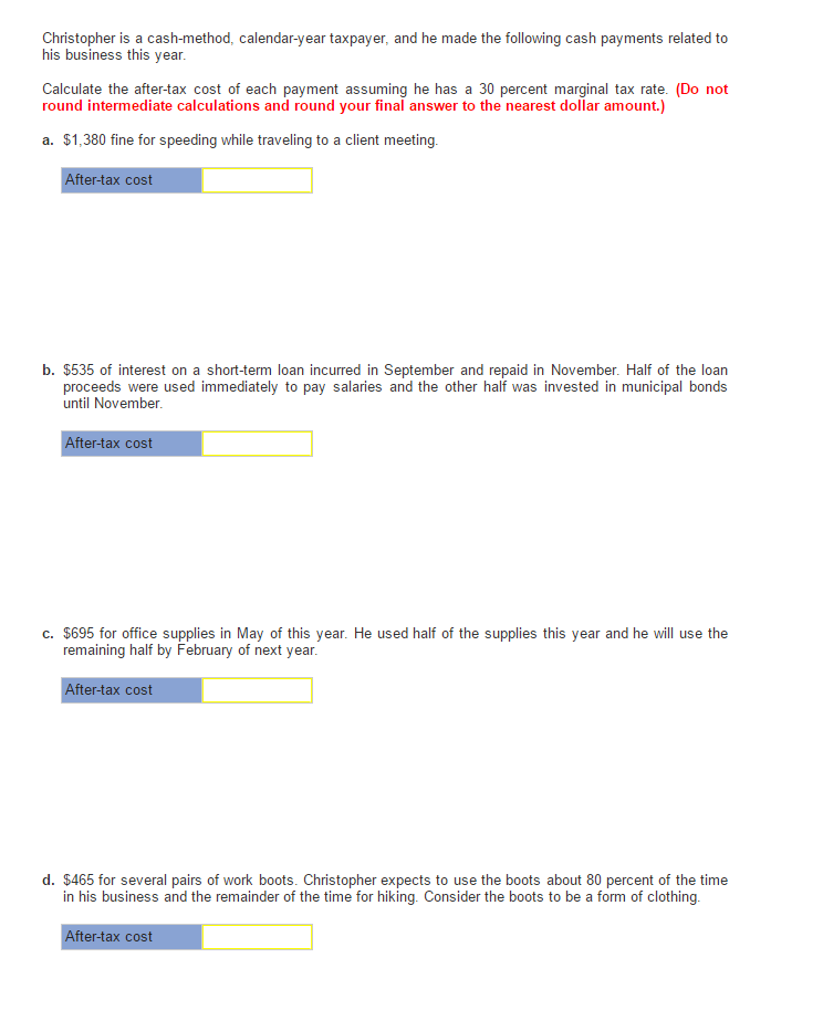 Solved Christopher is a cashmethod, calendaryear taxpayer,