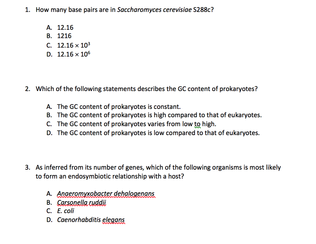 Solved 1. How many base pairs are in Saccharomyces | Chegg.com