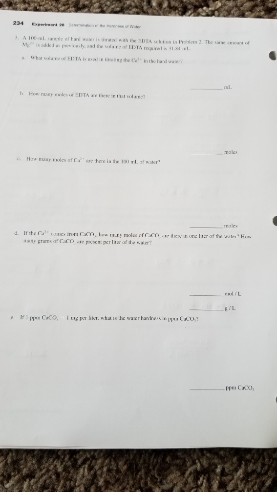 Solved 234 Experiment 28 Determination of the Hardness of | Chegg.com