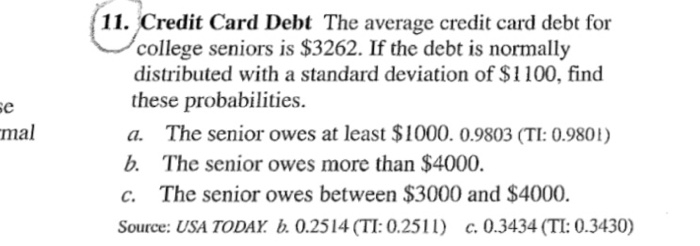 Solved The Average Credit Card Debt For '''college Seniors | Chegg.com