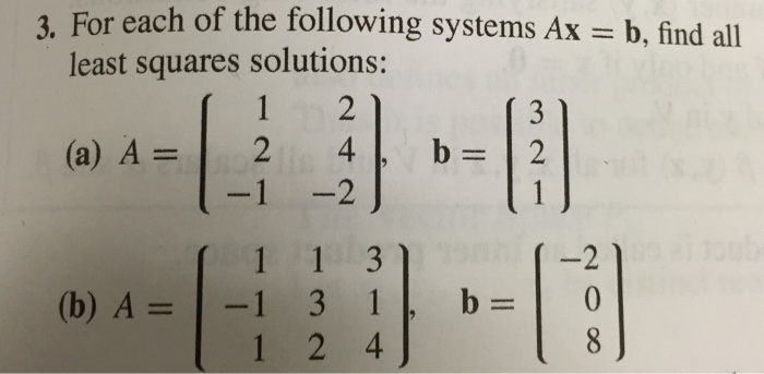 Solved For each of the following systems Ax = b, find all | Chegg.com