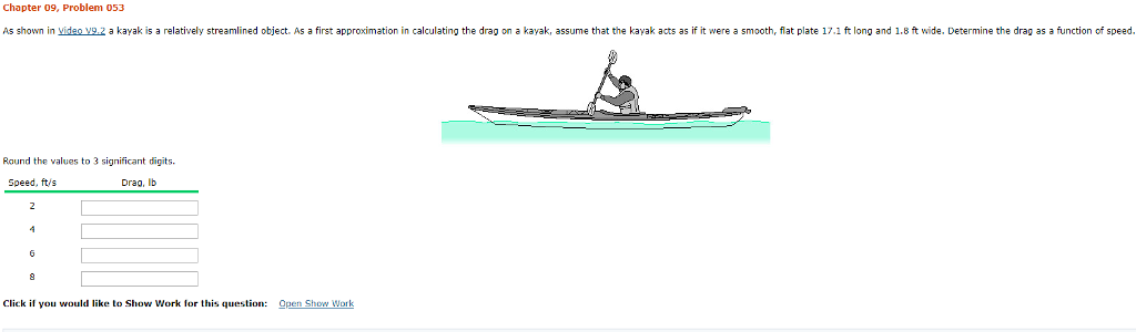 Solved Chapter 09, Problem 053 As shown in video V.2 a kayak | Chegg.com