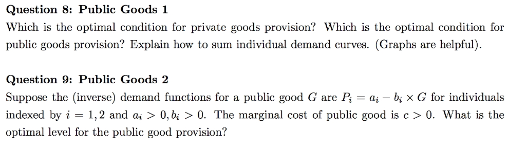 Solved Which is the optimal condition for private goods | Chegg.com