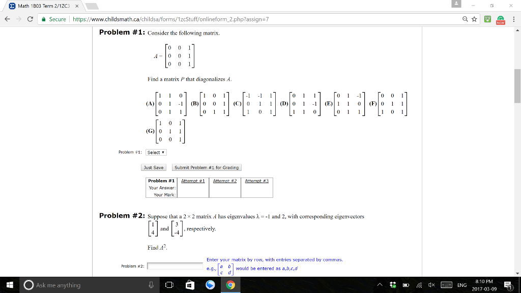 Solved Math 1B03 Term 3 X C A Secure Ps://w Onlineform | Chegg.com ...