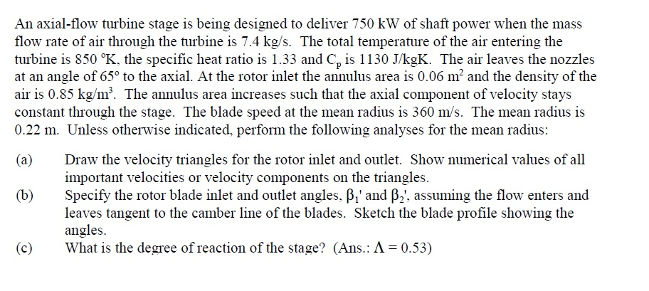 Solved An axial-flow turbine stage is being designed to | Chegg.com