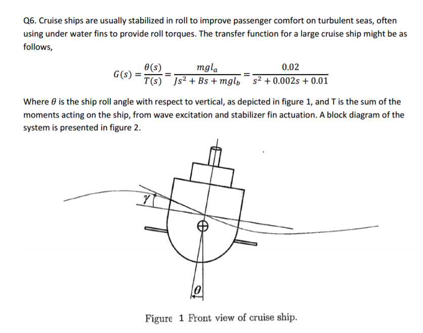 Q6. Cruise ships are usually stabilized in roll to | Chegg.com