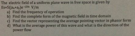 Solved The electric field of a uniform plane wave in free | Chegg.com
