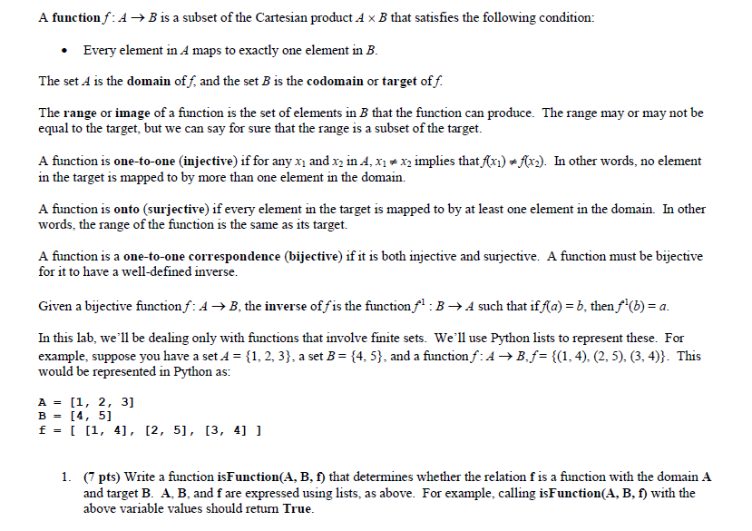 Solved A function f: A rightarrow B is a subset of the | Chegg.com