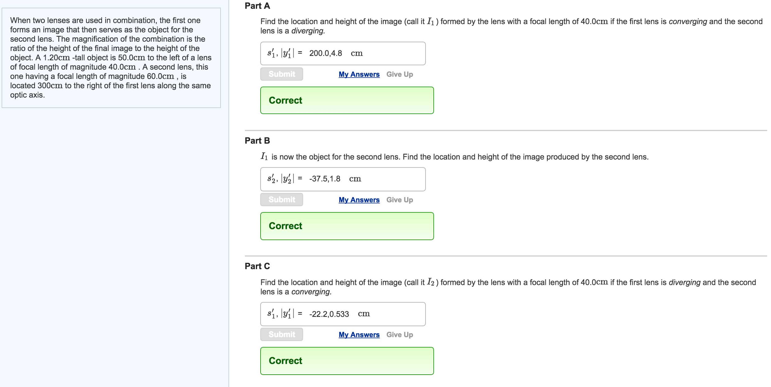When two lenses are used in combination, the first