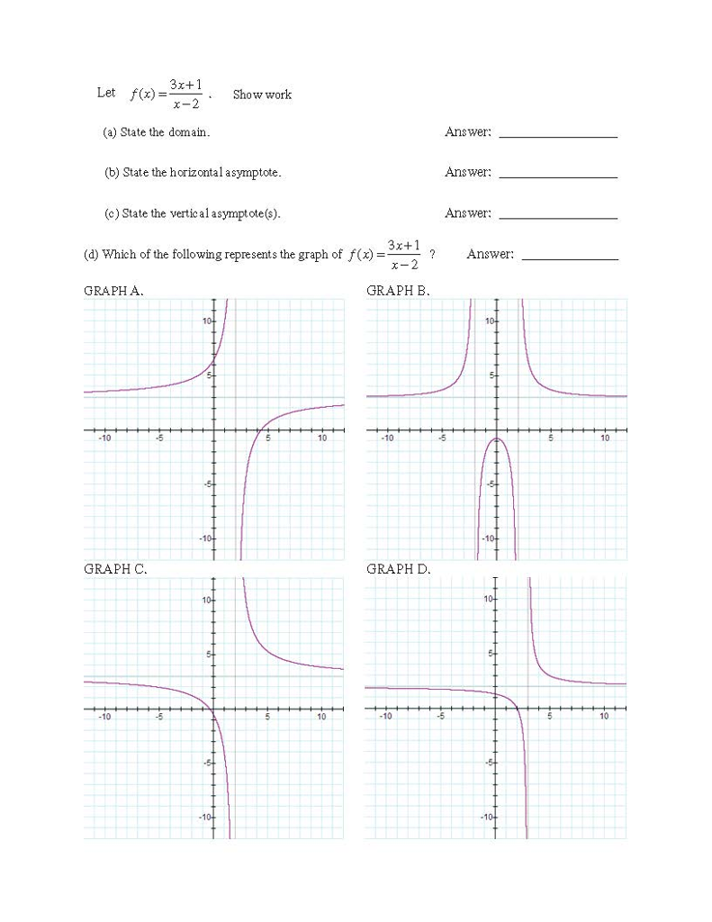 Solved Let f(x)=3x+1/x-2 (a) State the Domain (b) State the | Chegg.com