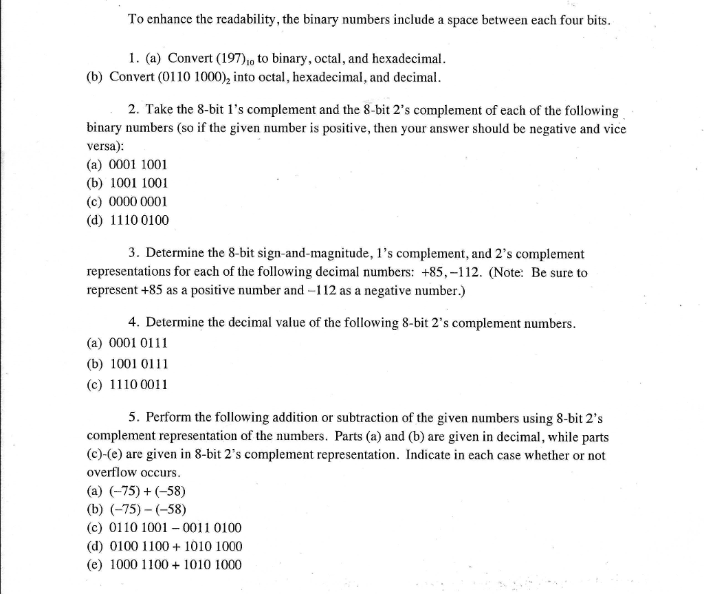 Solved To enhance the readability, the binary numbers | Chegg.com