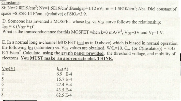 Si: Nc=2.8E19/cm3; Nv= 1. 5E19/cm3;Bandgap= 1.12 eV; | Chegg.com