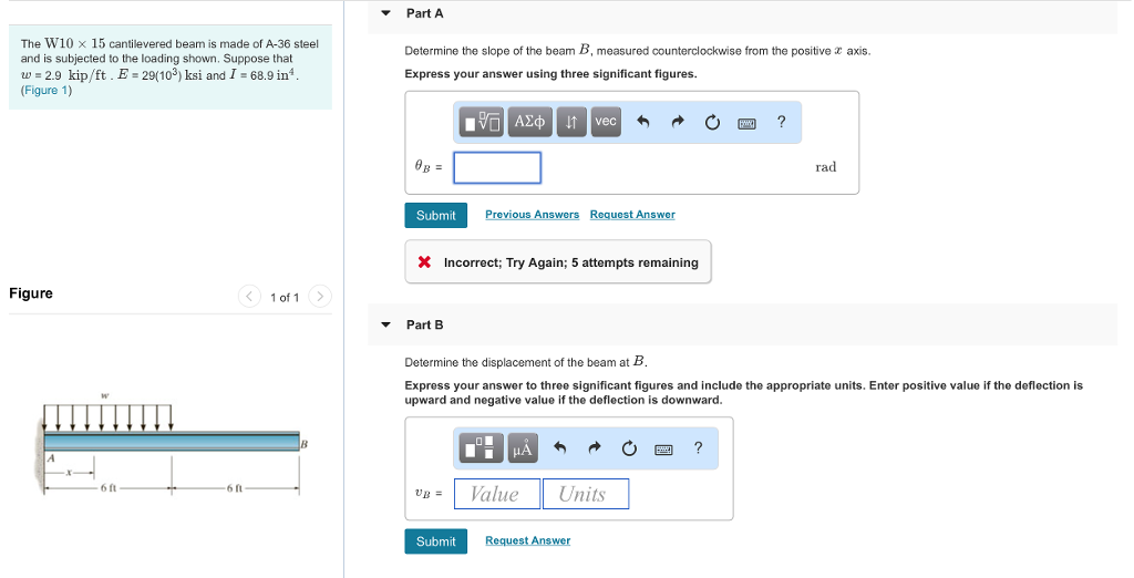 Solved Part A The W10 x 15 cantilevered beam is made of A-36 | Chegg.com