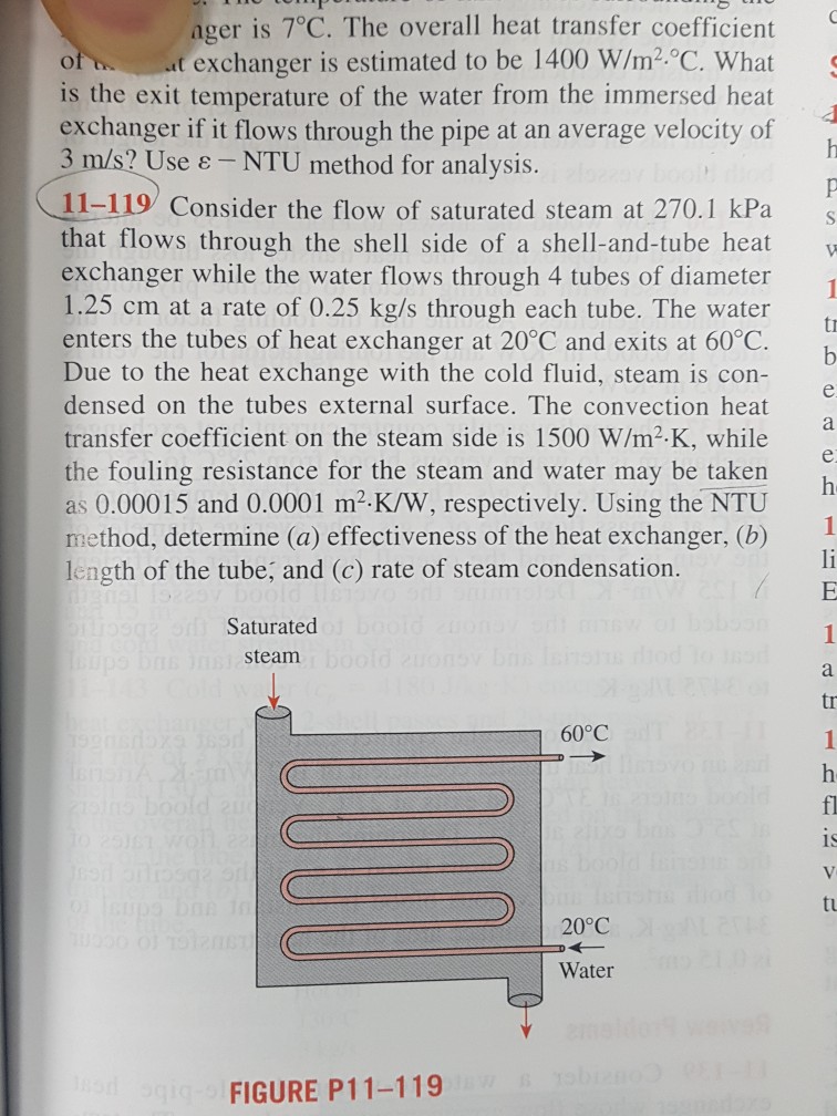 Solved nger is 7°C. The overall heat transfer coefficient | Chegg.com