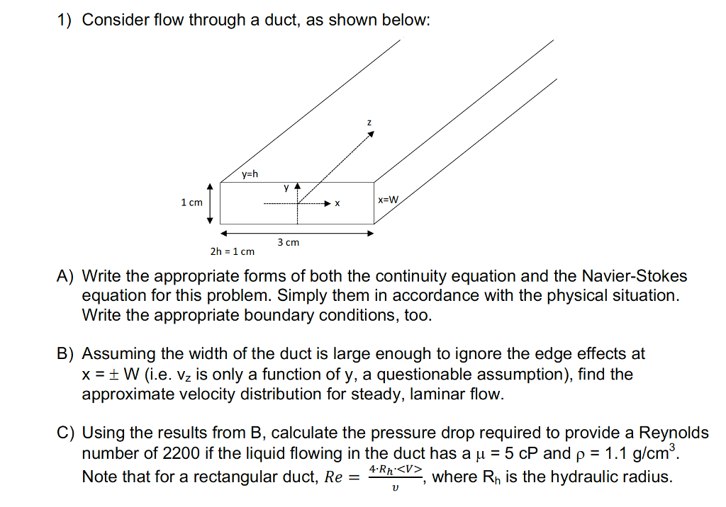 1) Consider flow through a duct, as shown below: y-h | Chegg.com