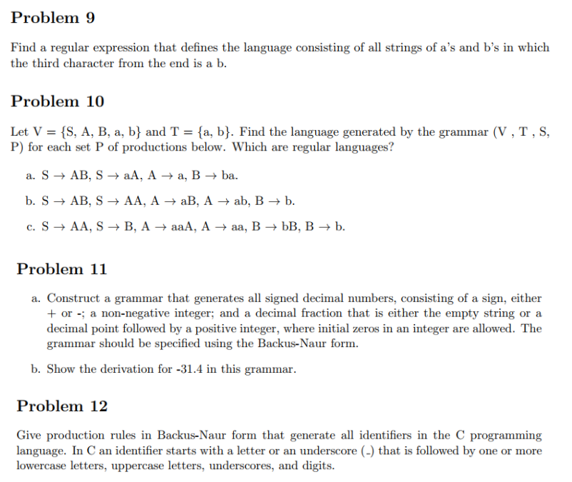 Solved Problem 9 Find A Regular Expression That Defines The | Chegg.com