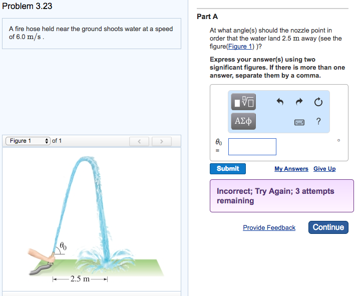 Solved A fire hose held near the ground shoots water at a | Chegg.com