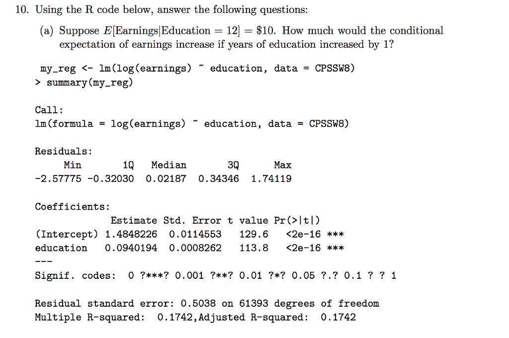 Solved 10. Using the R code below, answer the following | Chegg.com