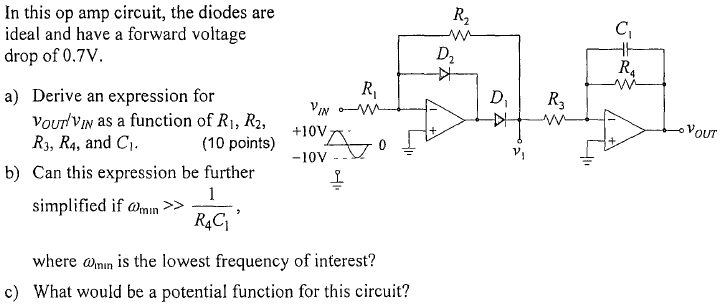 Solved In this op amp circuit, the diodes are ideal and have | Chegg.com