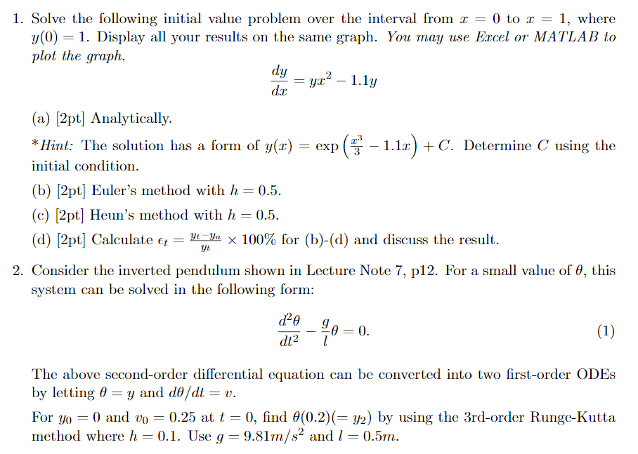 I. Solve the following initial value problem over the | Chegg.com