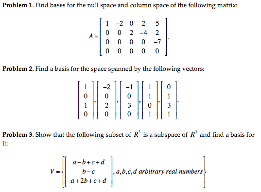 Solved Find Bases For The Null Space And Column Space Of The | Chegg.com