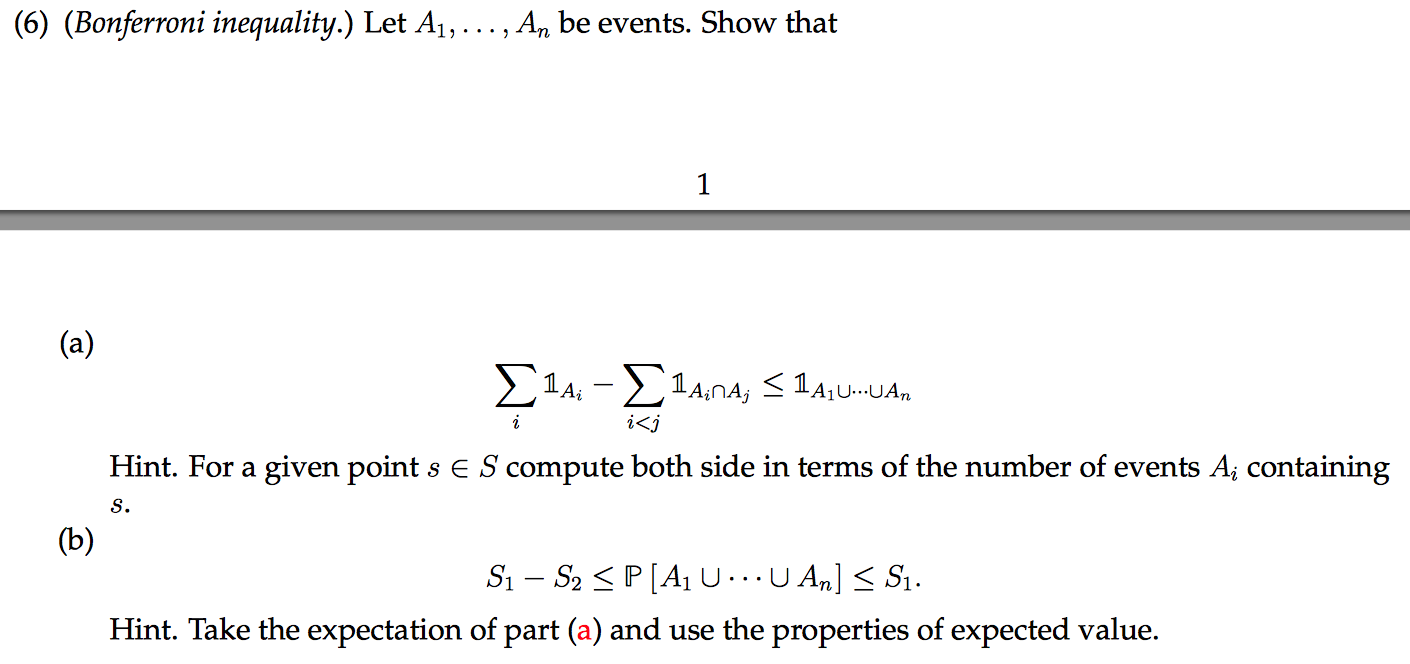 (6) (Bonferroni Inequality.) Let A1,..., An Be | Chegg.com