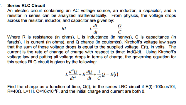 Solved Series RLC Circuit An electric circuit containing an | Chegg.com