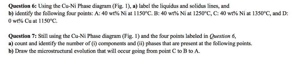 Solved Question 6: Using the Cu-Ni Phase diagram (Fig. 1), | Chegg.com