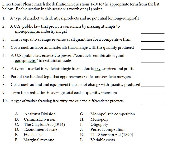 Solved Directions Please match the definition in questions